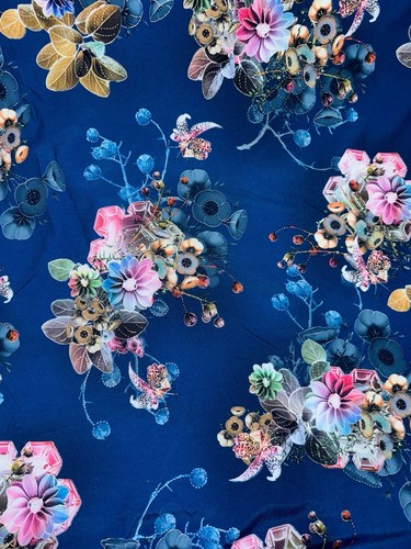 1 meter Navy/multi Coloured Floral Soft Crepe Dress Fabric 58” Wide - Picture 2 of 3