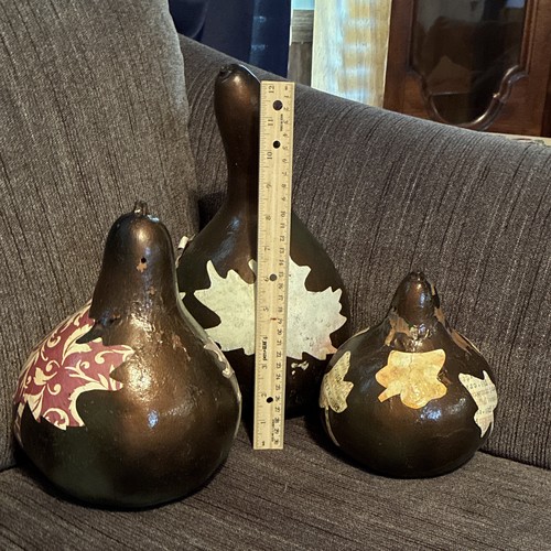 Handmade Hand-Painted Decorative Craft Gourds, Set of 3, Brown