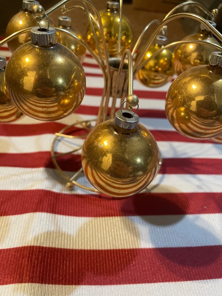 Vtg Shiny Brite Candelabra Gold Glass Christmas Tree Ornaments Centerpiece - Image 4 of 4