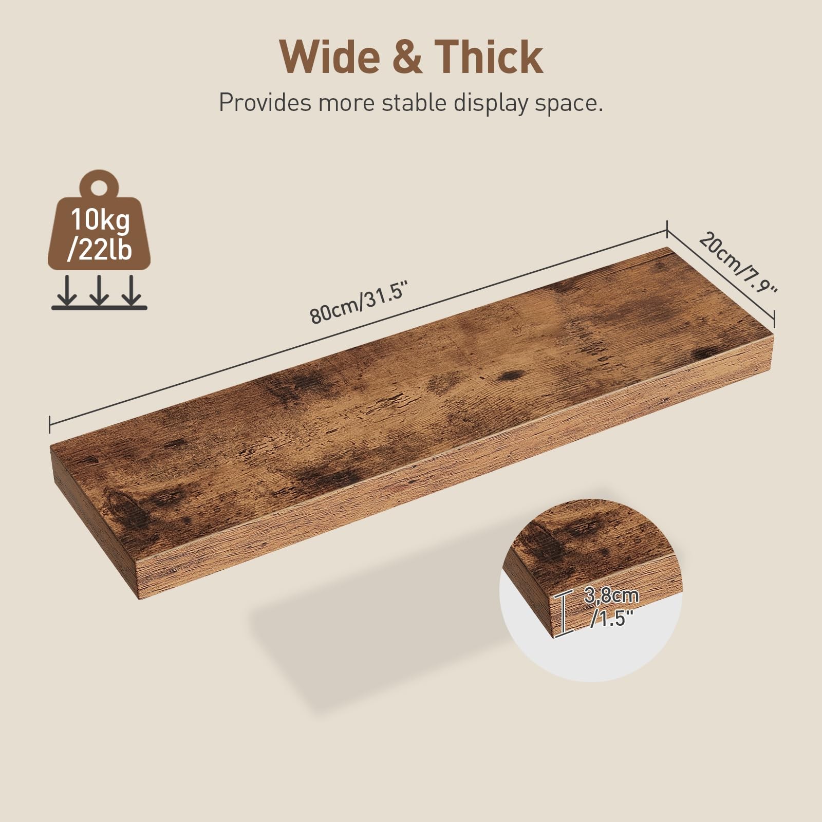 Floating Shelves for Wall, 1.5" Thick Wall Shelf Set of 3 with Invisible Brac...