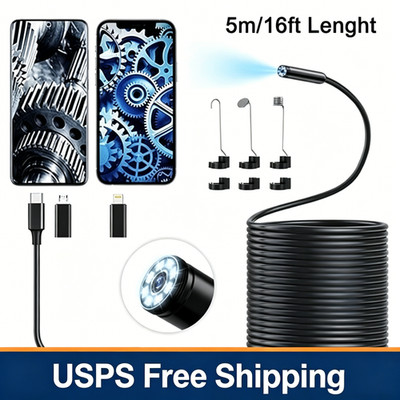 Endoscope Camera with Light,16.4ft 1920P HD Borescope Camera with 8 LED Lights