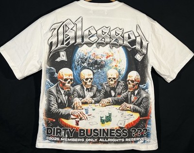 MND GMZ by DNA Poker Skulls Skeletons BLESSED Dirty Business Members Only Tee M