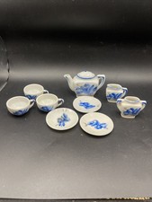 Vintage MINIATURE Porcelain Tea Set Made in Japan Blue/White Design 10 pieces