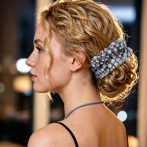 Rhinestone Hair Scrunchies, Crystal Ties Elastic Ponytail Holders, Amber Gold - Picture 7 of 7