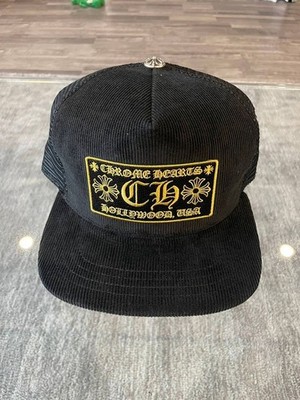 Chrome Hearts Hollywood Trucker Hat Black Corduroy Gold Letter