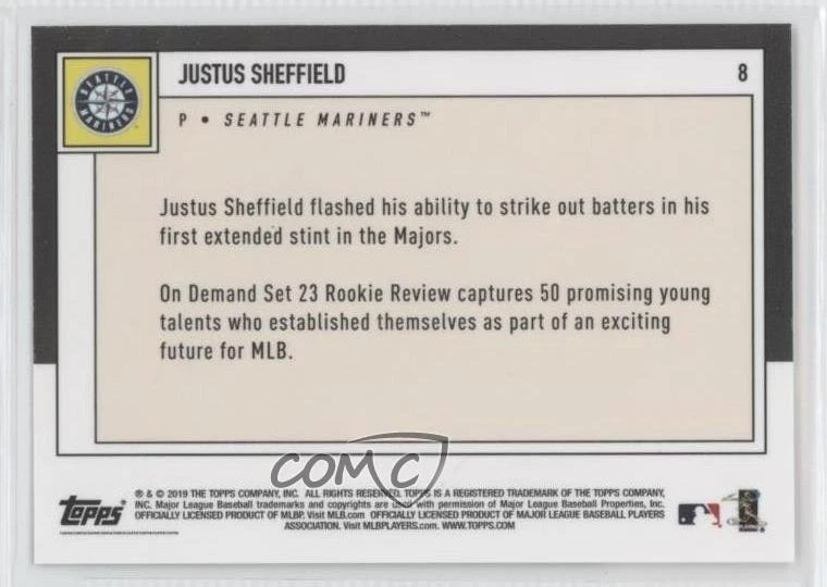 2019 Topps On Demand Rookie Review /861 Justus Sheffield #8 RC - Image 2 of 2