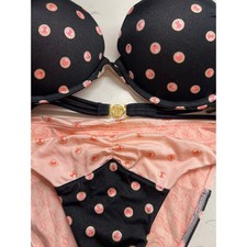 Victoria's Secret Polka Dot Push Up Bikini Set Black Pink Gold 32D Small