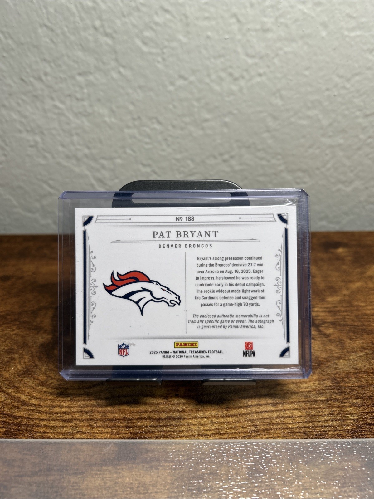2025 Panini National Treasures FOTL - Pat Bryant Laundry Tag Patch Auto 1/1 #188 view 3