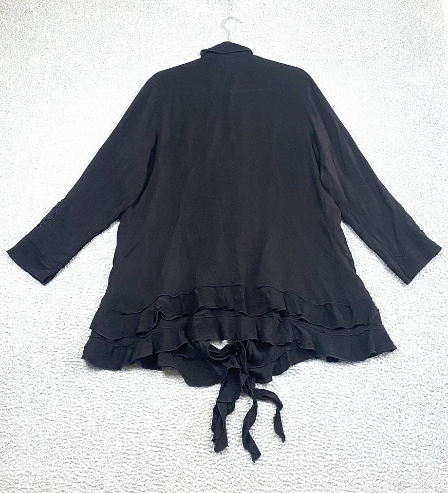 Chaqueta Kimono Johnny Was Bordada de Encaje Negra Talla L Volantes Frontales Gótica Foto 2 de 4