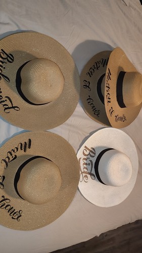 Bridal Party Straw Hat Lot Of 10: Bride, Bridesmaid, Matron & Maid Of Honor
