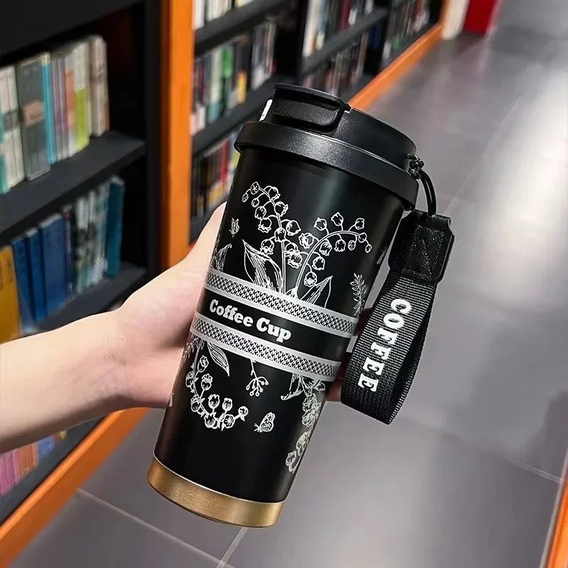 Coffee Cup 500ml Insulated Travel Mug W/ Straw