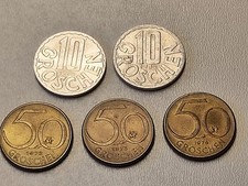 2x10 dimes 1952 1972 + 3x50 dimes 1972 1973 1974 coins Austria CuAl