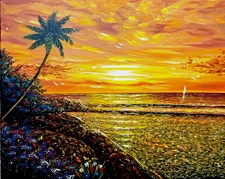 Original Painting Tropical Sunrise/Sunset  Ocean Sea Painting SIGNED + COA