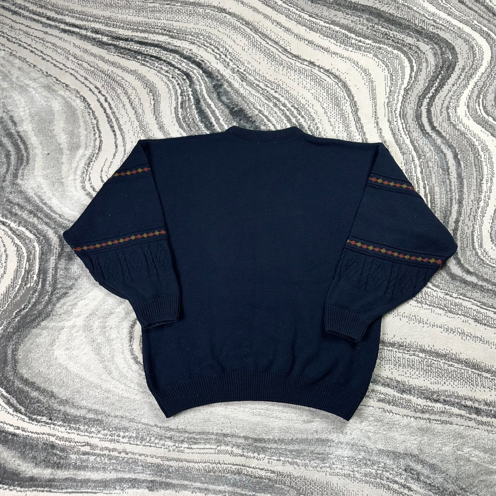 VTG Essentials Navy Dog Tree Fair Isle Cable Knit Size Medium Wool Blend Jumper image 8