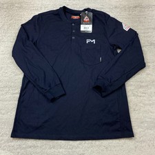 Bulwark FR Henley Shirt Large Blue CAT 2 CAL Flame Resistant HRC ARC Work Mens