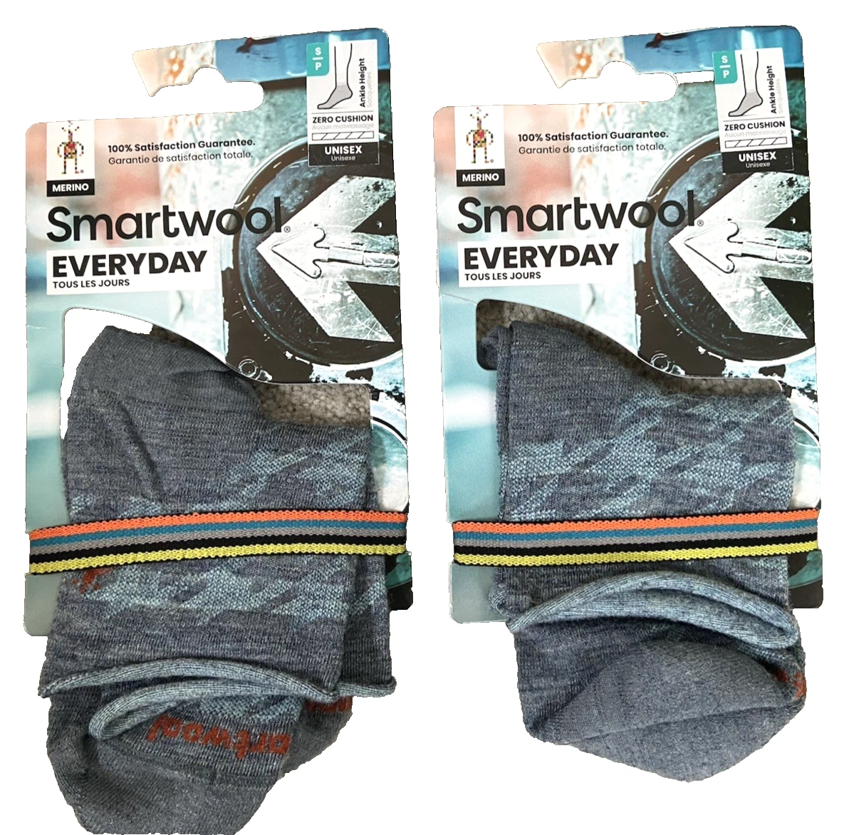 Lot of 2 pairs Smartwool Everyday Zero Cushion Houndstooth Ankle Socks Blue S
