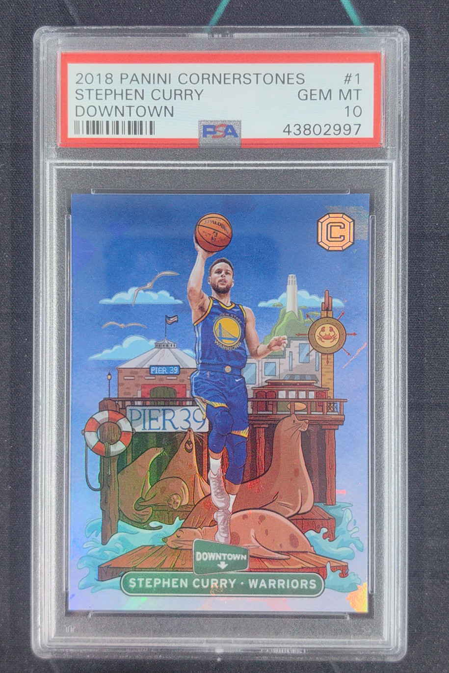 2018-19 Panini Cornerstones Stephen Curry Downtown Warriors Case Hit SSP PSA 10