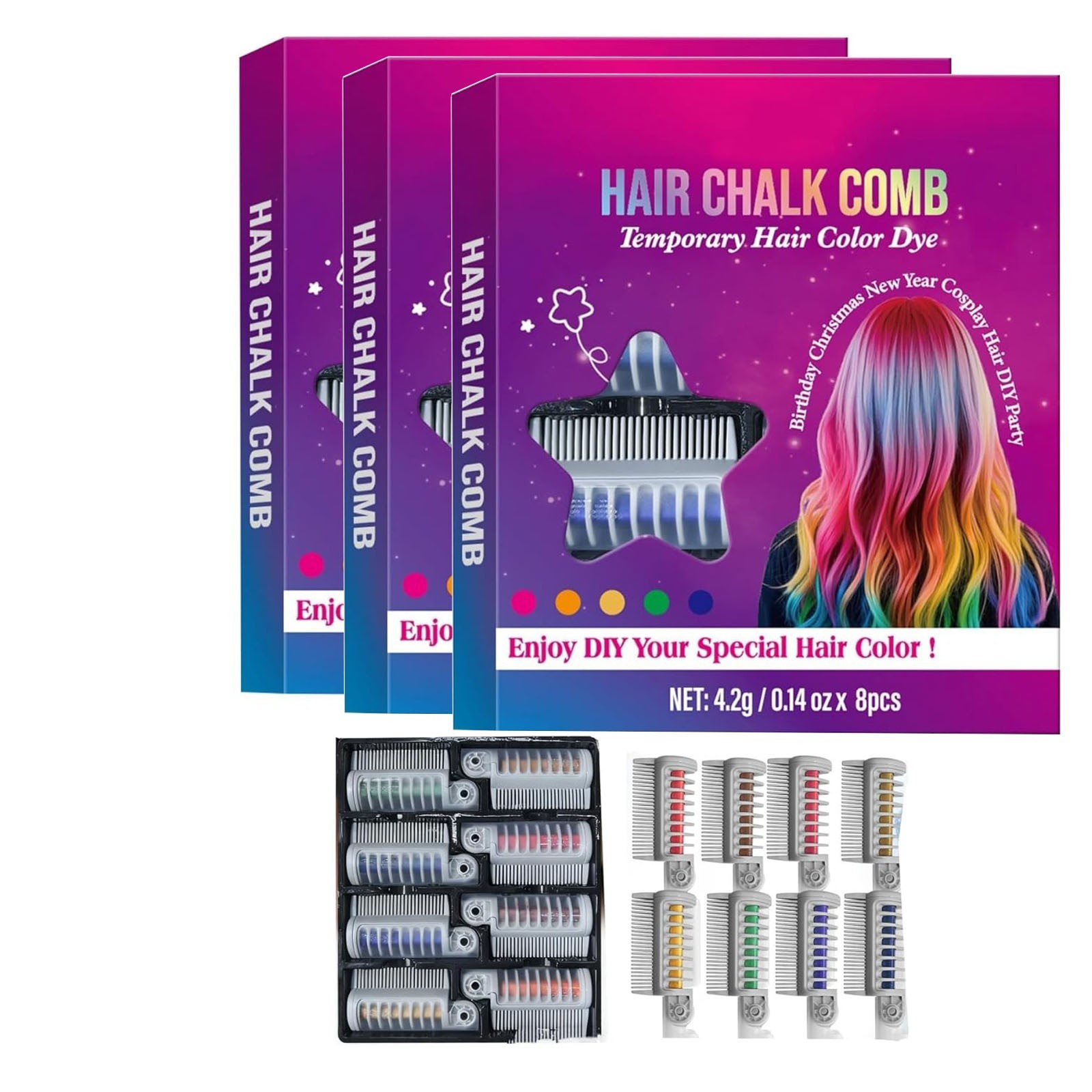 Washable Hair Chalk Set Hair Chalk Comb Temporary Bright Hair Color Dye
