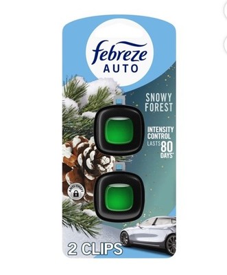 Febreze Vent Clip Car Air Freshener Odor Eliminator Snowy Forest Scent 2 CLIPS