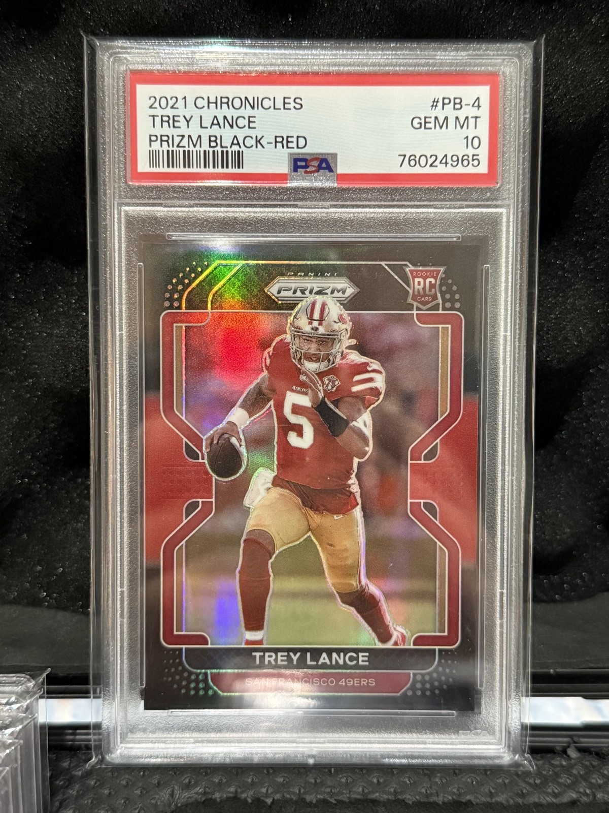 2021 Panini Chronicles - Prizm Black Trey Lance #PB-4 Red Prizm /99 (RC) PSA 10