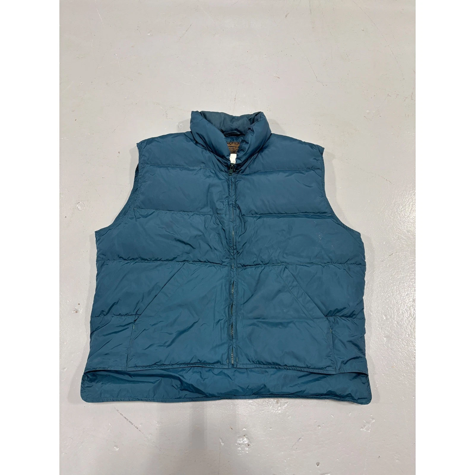 Eddie Bauer Vintage Goose Down Puffer Vest Mens Large Teal Blue Nylon Full Zip