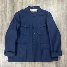 J Peterman 100% Wool Coat Men 52 Navy Heritage England Moon Military Peacoat