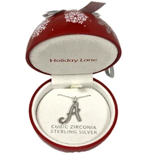 Macy's Holiday Lane Cubic Zirconia 'A' Initial Necklace in Sterling Silver