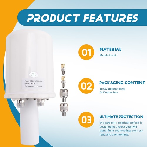 Mesh Dual Polarisation 5G Antenne Feed Horn 1700-4200MHz WiFi 3G 4G 5G Para6249 - Bild 2 von 7