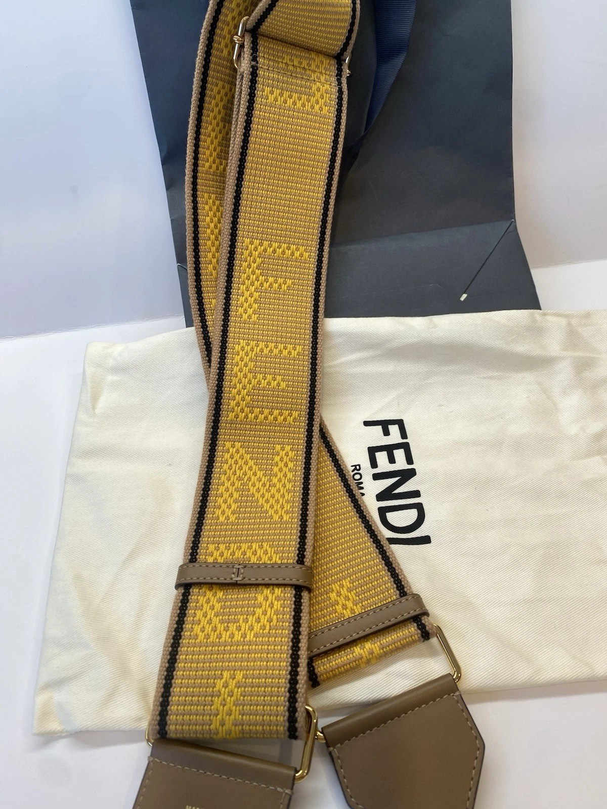 Fendi — FENDI King Logo Adjustable Strap For You In Miele Scuro Yellow/Black Brown/NWOT