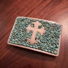 Vintage Nocona Belt Co Turquoise and Cross Belt Buckle Excellent Condition