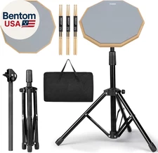 Drum Practice Pad Snare Drum Stand Set 12 in with Double Sided Silent Drum Pad,