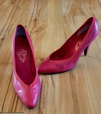 Vtg Retro 1980s Red Snakeskin Pumps Size 7.5