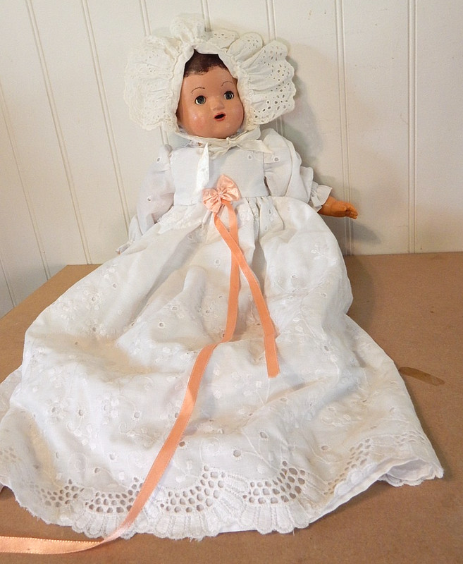 Vintage 1950s 18" Restored Baby Doll, w/Compo. Head, Cloth Body,  Vinyl Limbs
