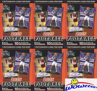(6) 2025 Leaf METAL Football Sealed Blaster Box-60 EXCLUSIVE FOIL+6 METAL AUTO