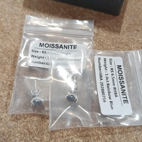 Used-Deep Blue-6.5mm Moissanite Solitaire Stud Earrings 925 Silver Passes Tester