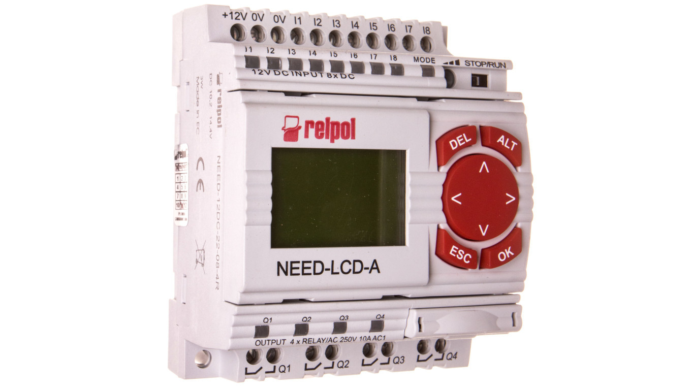 Programmable relay 8 inputs, 4 outputs with display and keyboard NEED-12D /T2UK