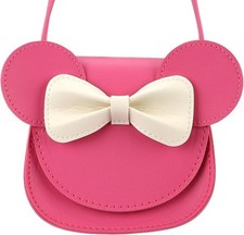 Little Mouse Ear Bow Crossbody Purse PU Shoulder Handbag For Kids Bow-rose Pink