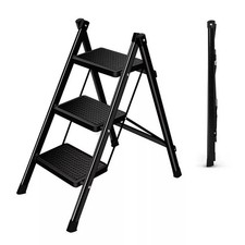 3 Step Ladder Folding Portable Compact Heavy Duty Steel Anti-Slip Mat Stool