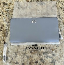  NEW  COACH Smooth Skinny Snap-Tab Closure Leather Wallet CH823 LH/GREY BLUE