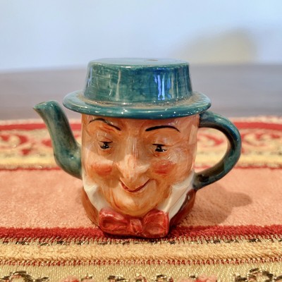 Vintage Hand Painted Miniature Teapot Charles Dickens Double Face Excellent Con