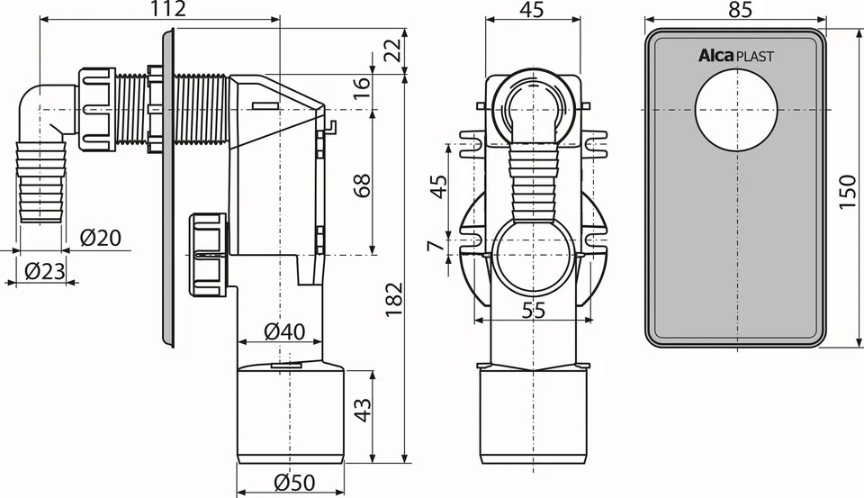Geräte Siphon Unterputz Sifon Abwasser Anschluss Abfluss Waschmaschine - Bild 3 von 3