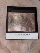 Marc Jacobs Neiman Marcus Gold-Tone Leather Zip Clutch Makeup Cosmetic Bag    41
