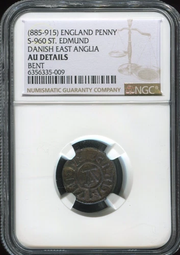 885-915 Viking Danish East Anglia England Silver Penny | NGC AU-Bent