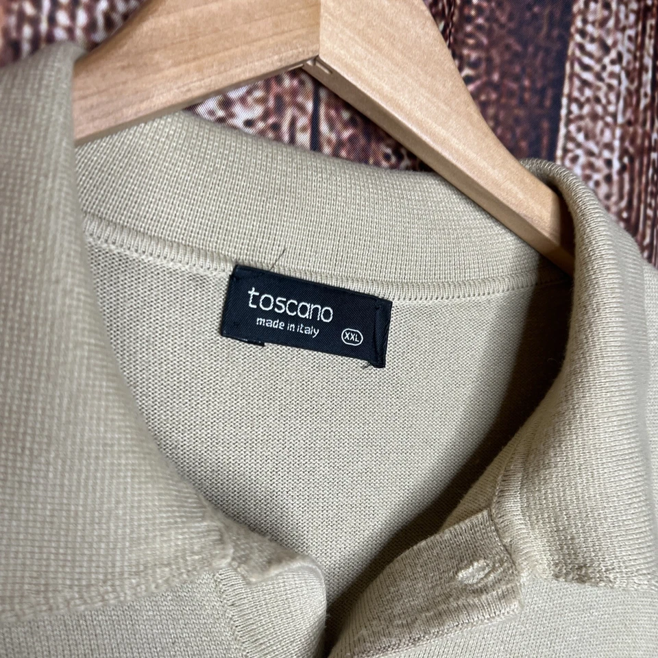 Suéter Polo Para Hombre Toscano Cuello Botón Beige Algodón Rayón Viscosa 2XL Foto 2 de 3