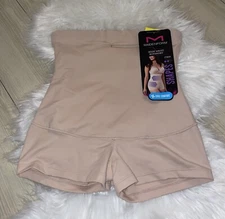 Maidenform 2107 High Waist Boyshort Firm Shaper Womens M Medium Beige New