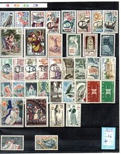 FRANCE ANNEE COMPLETE 1963 DE 38 TIMBRES NEUF** N° 1368 à 1403 Cote 34€