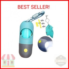 Dog Poop Bag Dispenser with Built-in LED Flashlight and Metal Clip for Leash, Pe