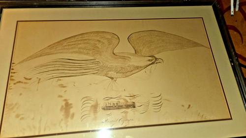 1893 Antique American Folk Art Calligraphy Ink Drawing eagle AJ THORNTON