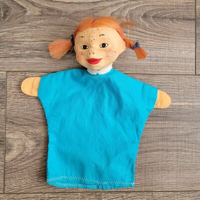 Vintage Paper Mache Pippi Longstocking Hand Puppet Girl Redhead