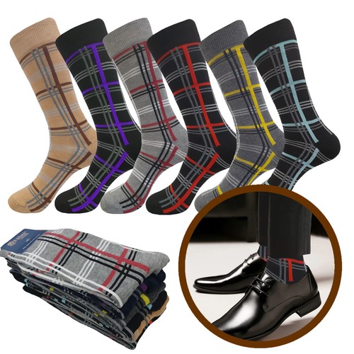 1-6 Pair Plaid Pattern First quality Multi color Men's COTTON Dress Socks 10-13 - Picture 2 of 15